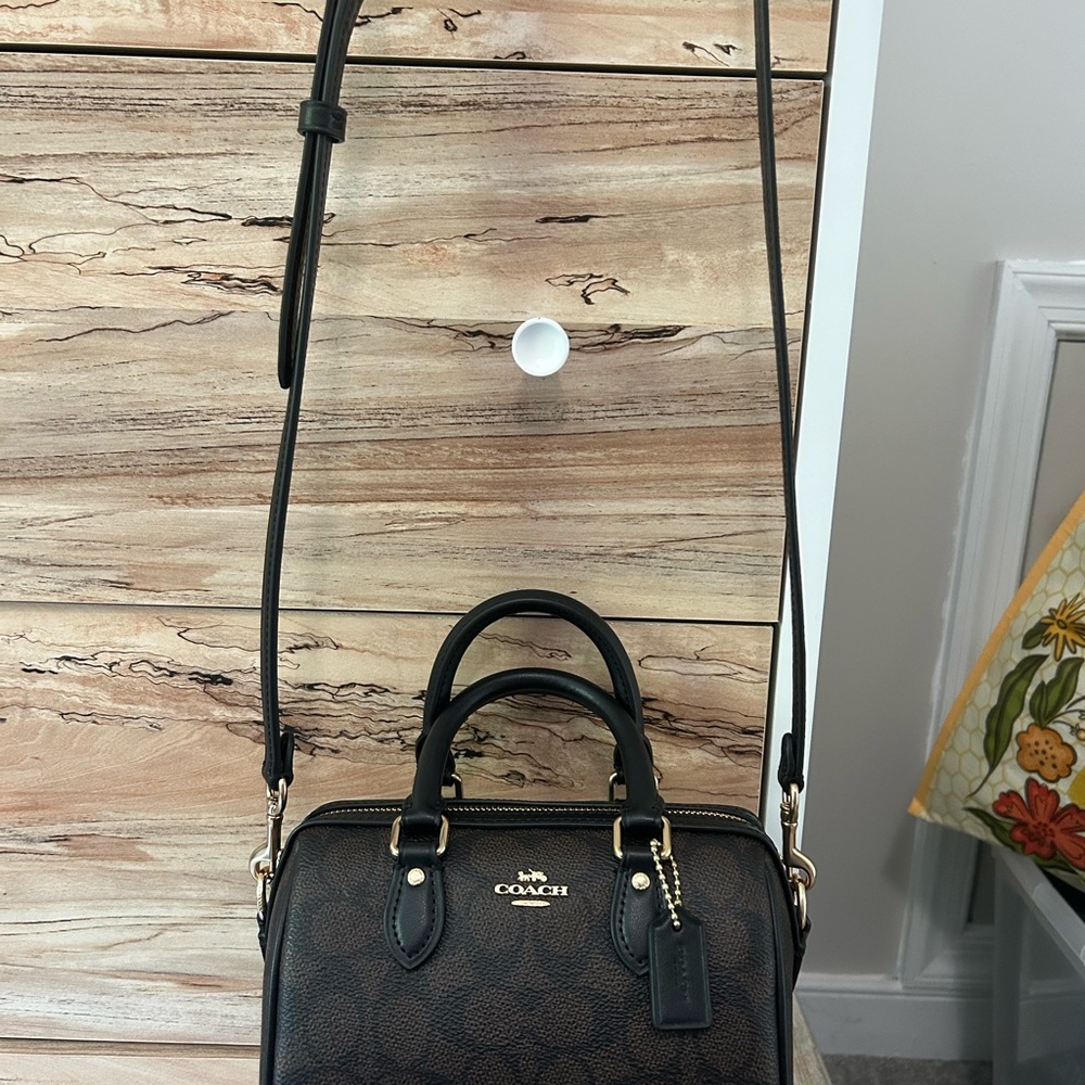 Coach Rowan Mini Black and Brown Signature Satchel - Picture 2 of 8
